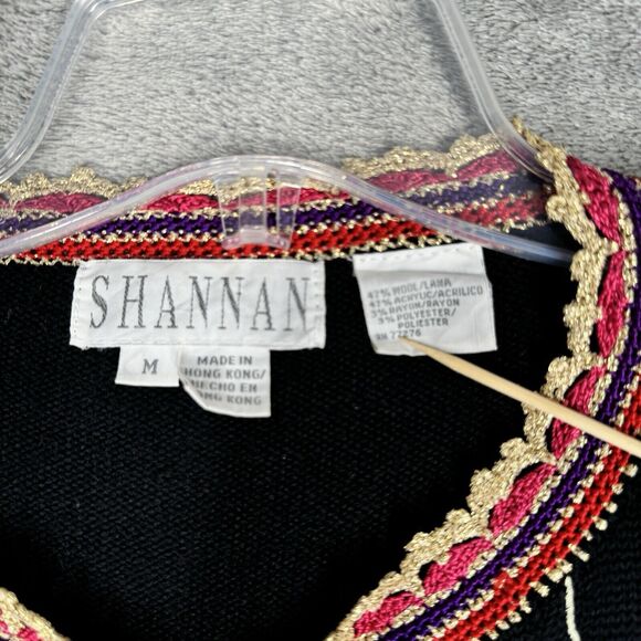 Shannan Sweater Womens Medium Black Multi Cardigan Embroidered Beaded Vintage - Picture 7 of 9